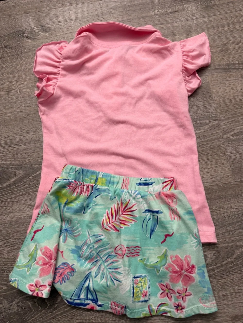 Girls Pink Polo Top and Mint Tropical Skort Matching Set